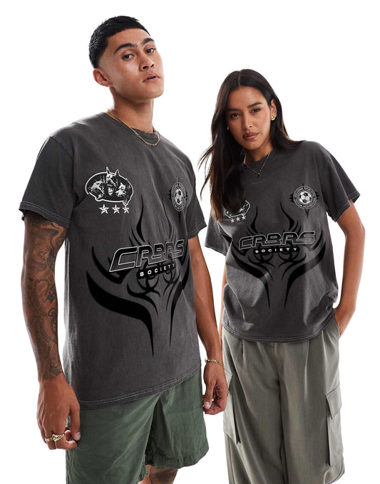 Cerberus Fetch Front And Back Print Washed T-Shirt