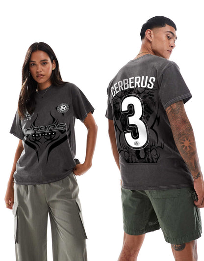 Cerberus Fetch Front And Back Print Washed T-Shirt
