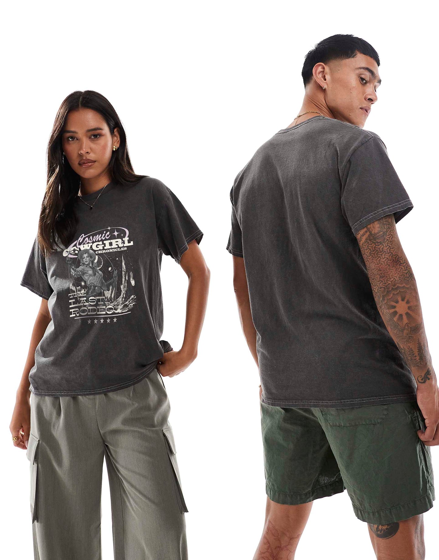 Cosmic Cowgirl Front Print Washed T-Shirt