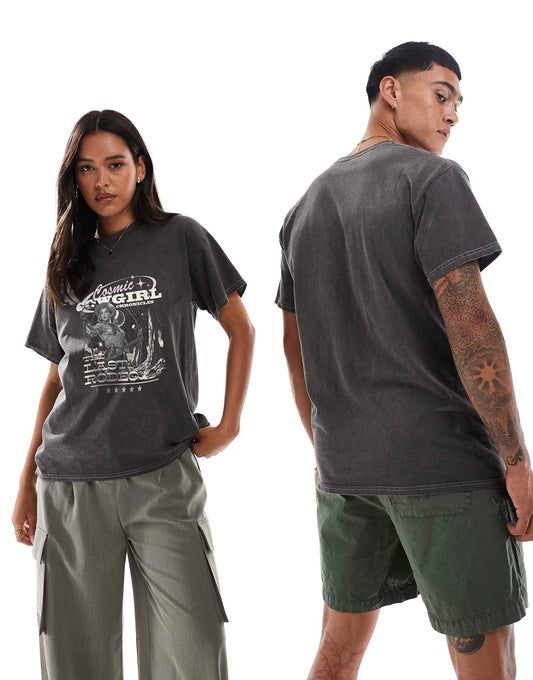 Cosmic Cowgirl Front Print Washed T-Shirt