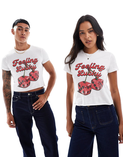 Feeling Lucky Front Print Crop T-Shirt