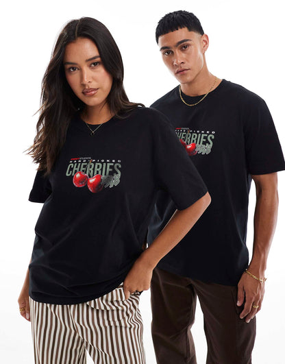 Italia Cherries Front And Back Print Relaxed T-Shirt