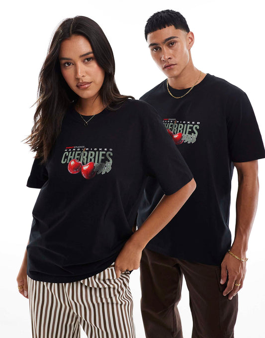 Italia Cherries Front And Back Print Relaxed T-Shirt