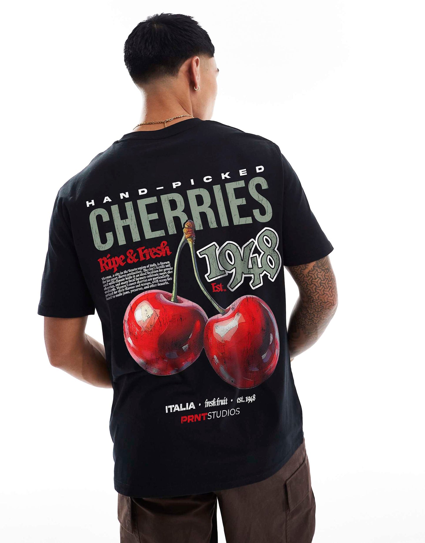 Italia Cherries Front And Back Print Relaxed T-Shirt