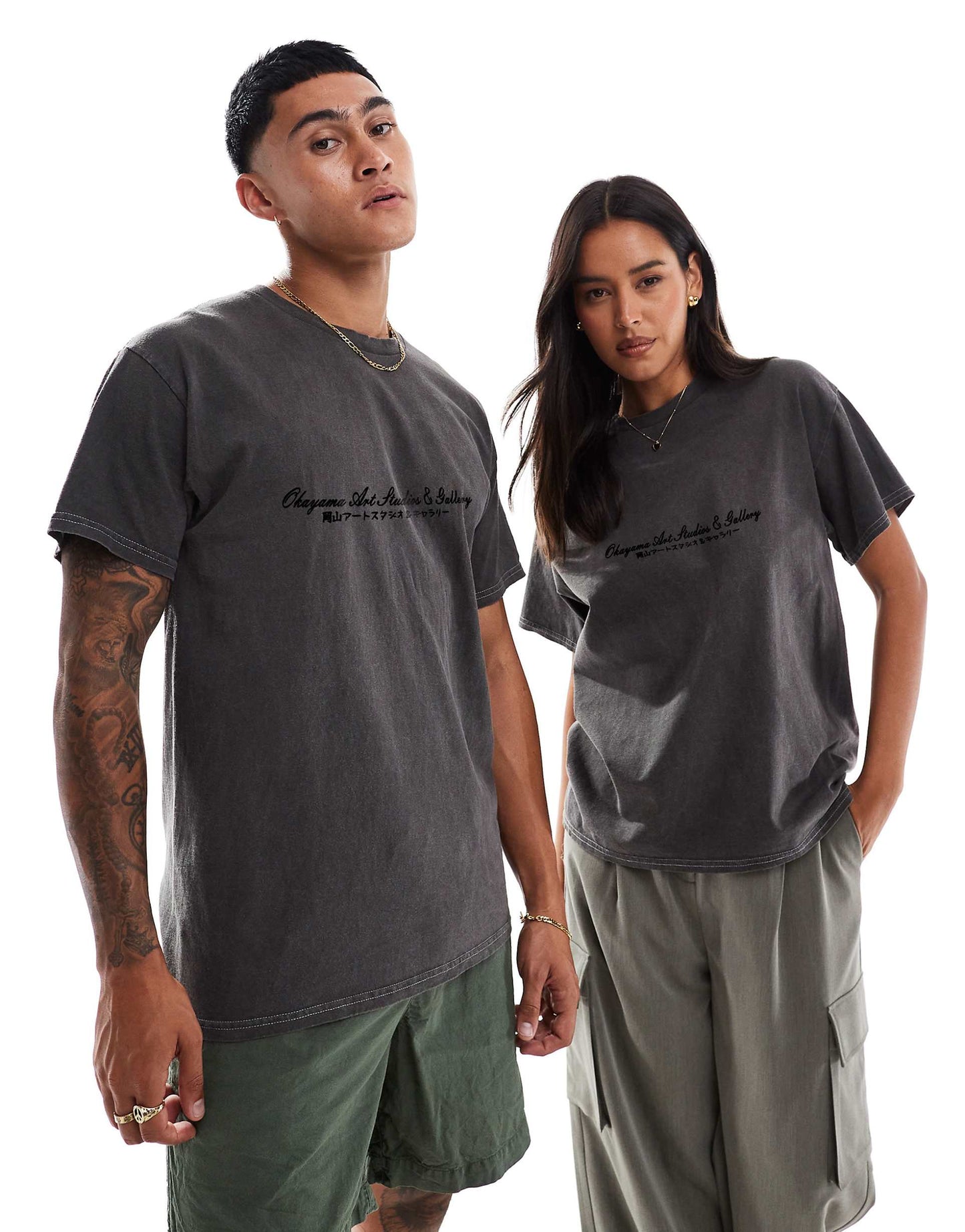 Okayama Art Studio Front And Back Print Washed T-Shirt