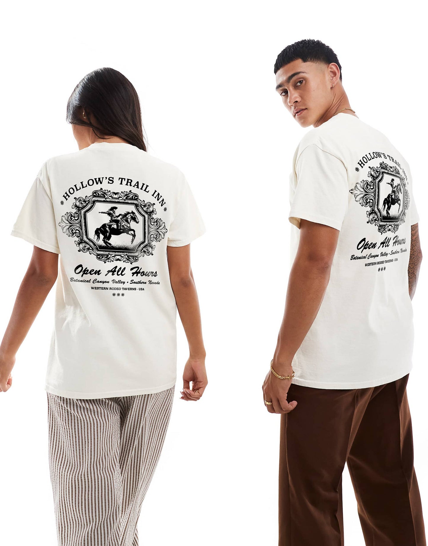 Hollow'S Trail Inn Front And Back Print Washed T-Shirt