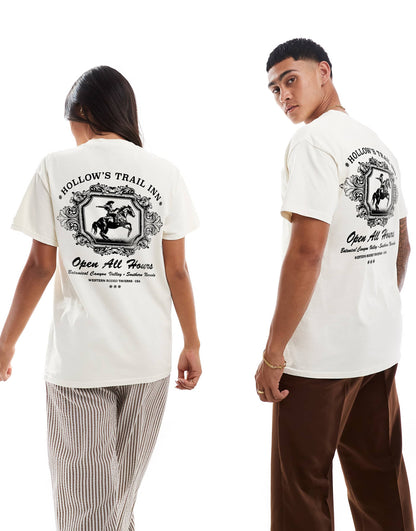 Hollow'S Trail Inn Front And Back Print Washed T-Shirt