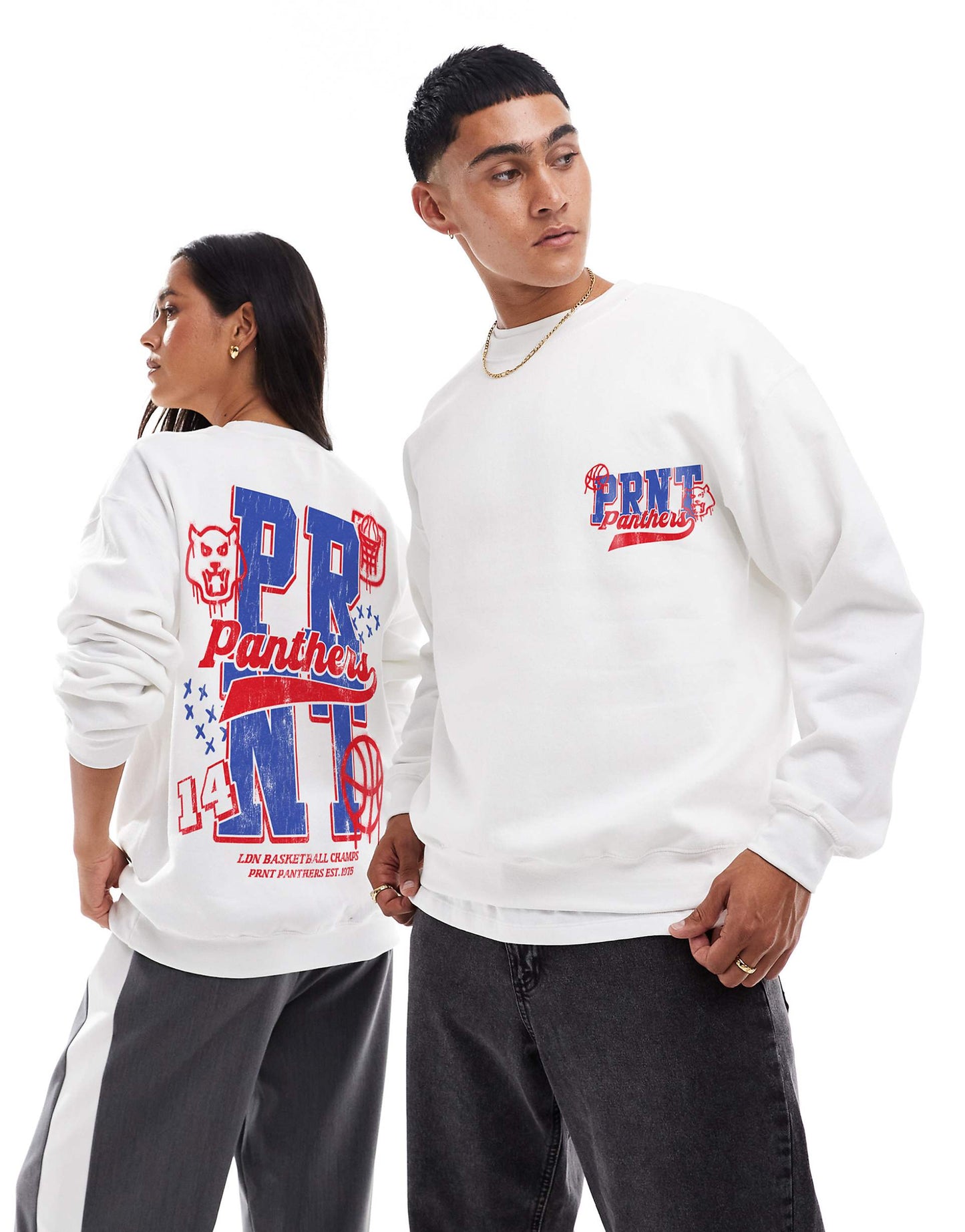 Panthers White Front And Back Print Classic Sweatshirt