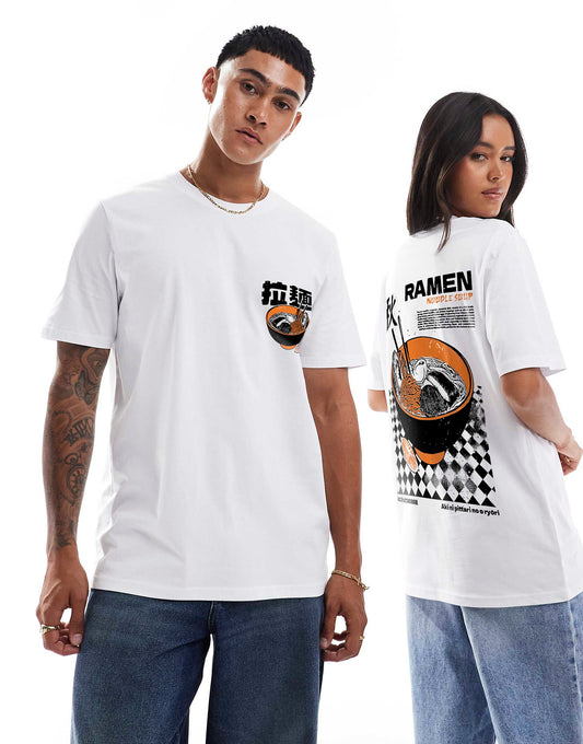 Ramen Woodblock Front And Back Print Relaxed T-Shirt