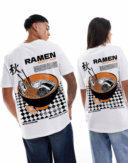Ramen Woodblock Front And Back Print Relaxed T-Shirt