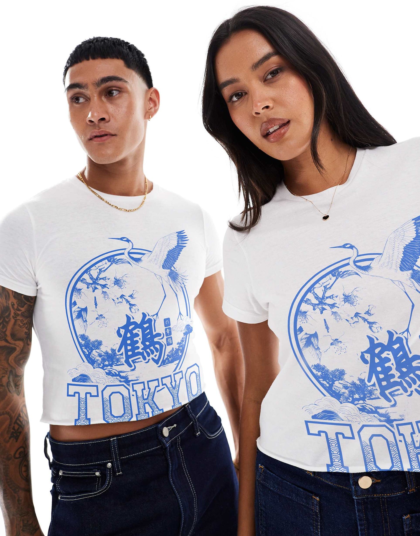 Tokyo Crane Crop Front Print Crop T-Shirt