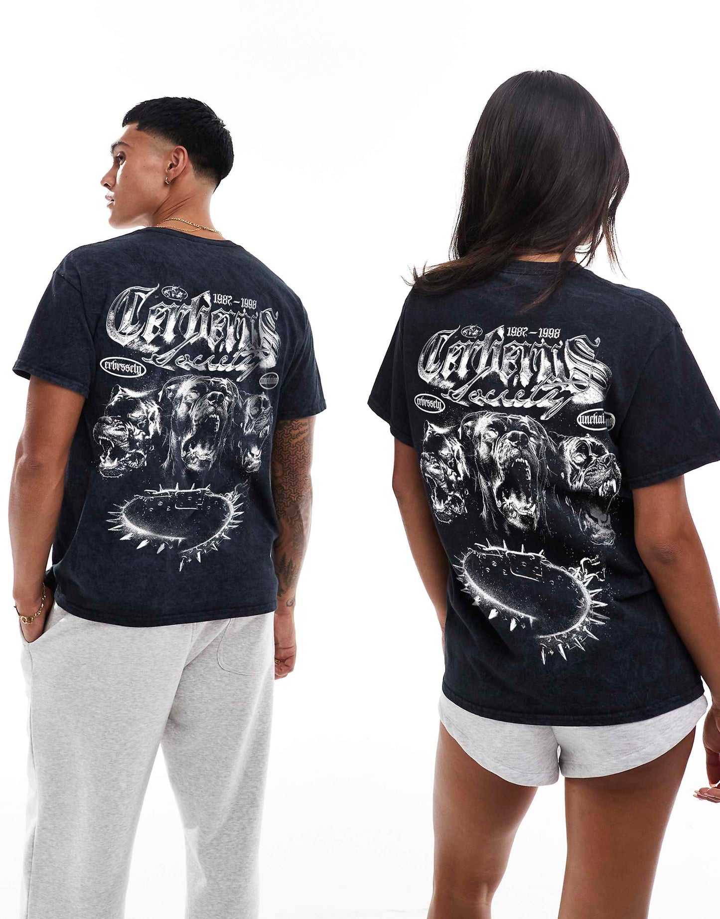Cerberus Unchained Front And Back Print Washed T-Shirt
