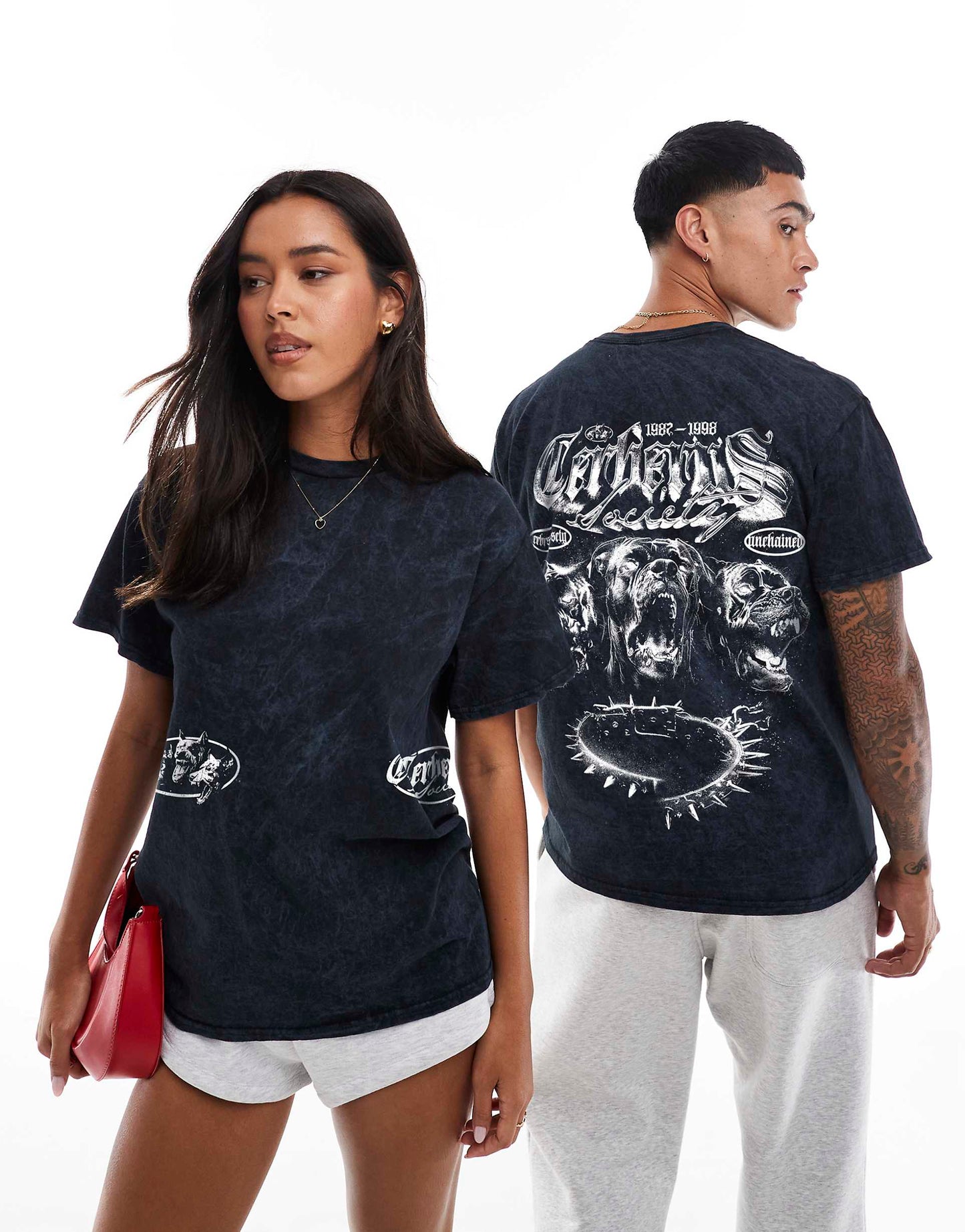 Cerberus Unchained Front And Back Print Washed T-Shirt