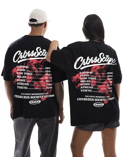 Cerberus Society Front And Back Print Oversized T-Shirt