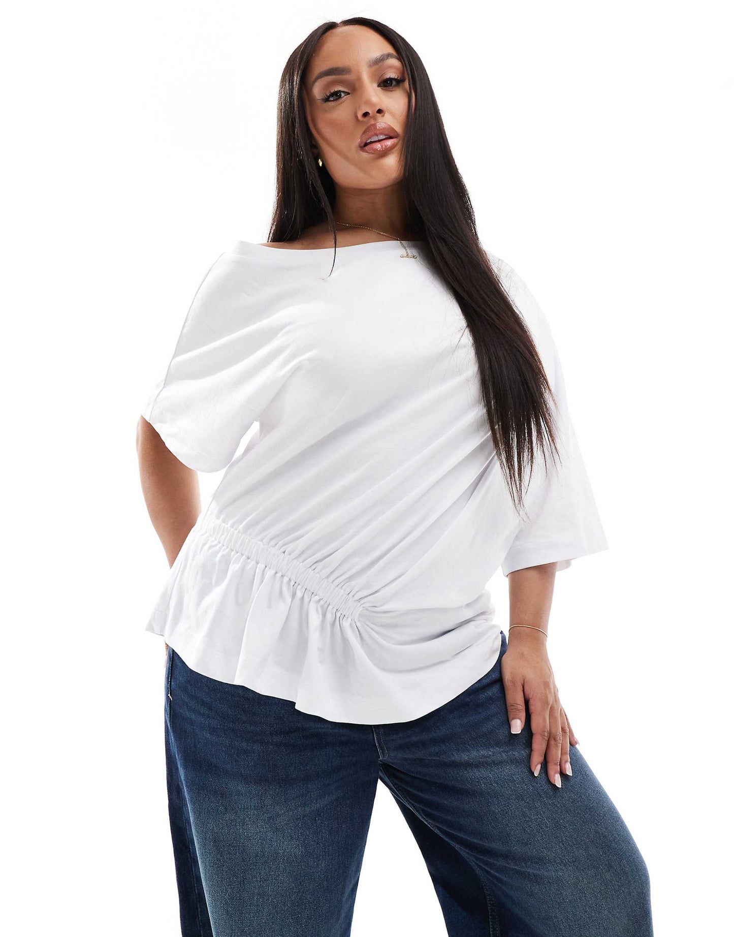 Curve Off Shoulder T-Shirt With Elastic Ruched Detail