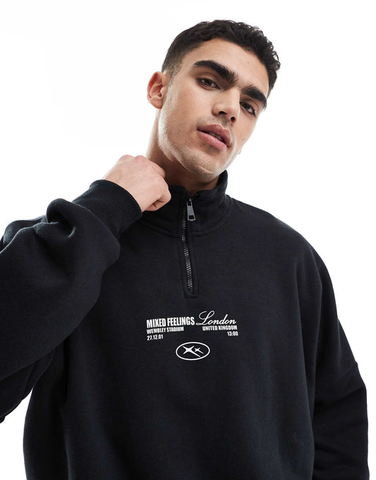 1/4 Zip Piped Back Printed Sweatshirt