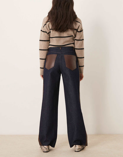 Turn Up Jean With Contrast Faux Leather Binding