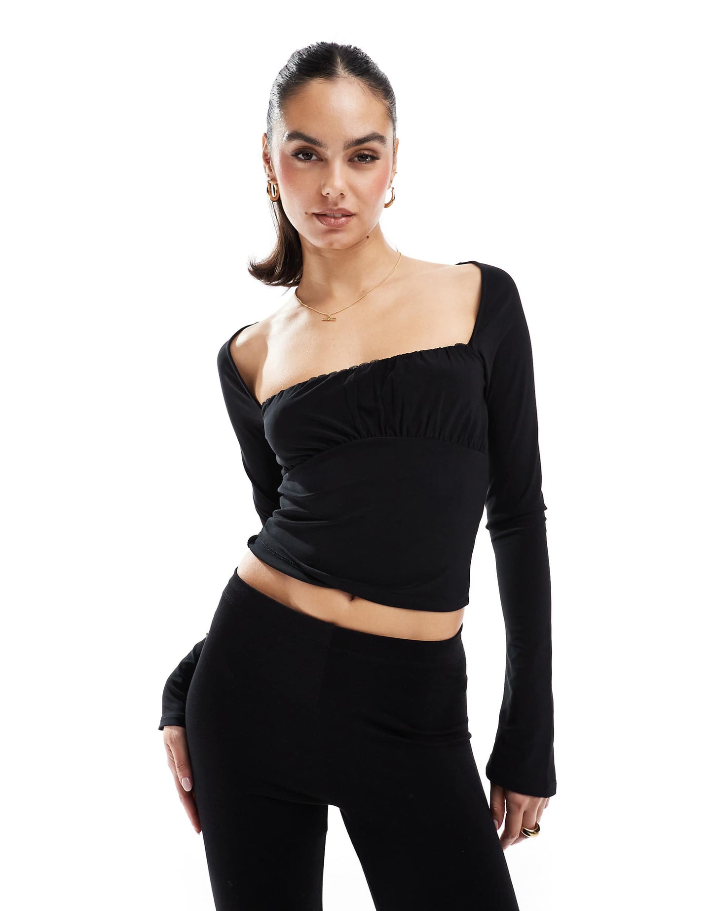 Ruched Long Sleeve Mesh Top