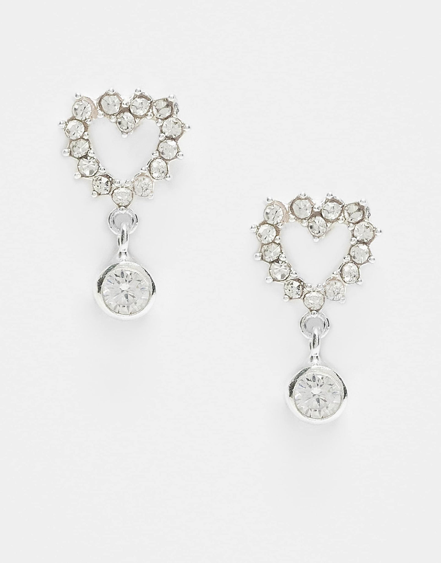 Gemset Cut Out Heart Stud Earring With Gem Charm