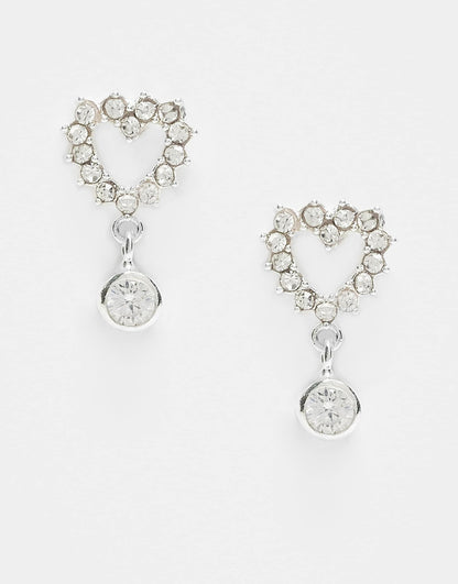 Gemset Cut Out Heart Stud Earring With Gem Charm