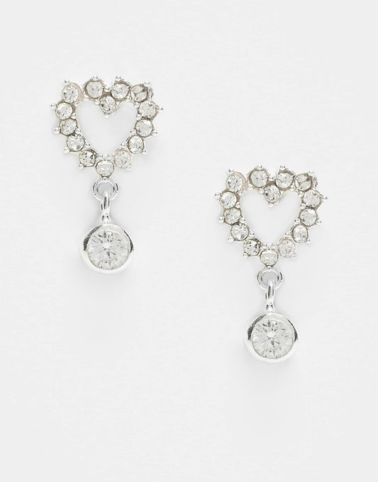 Gemset Cut Out Heart Stud Earring With Gem Charm
