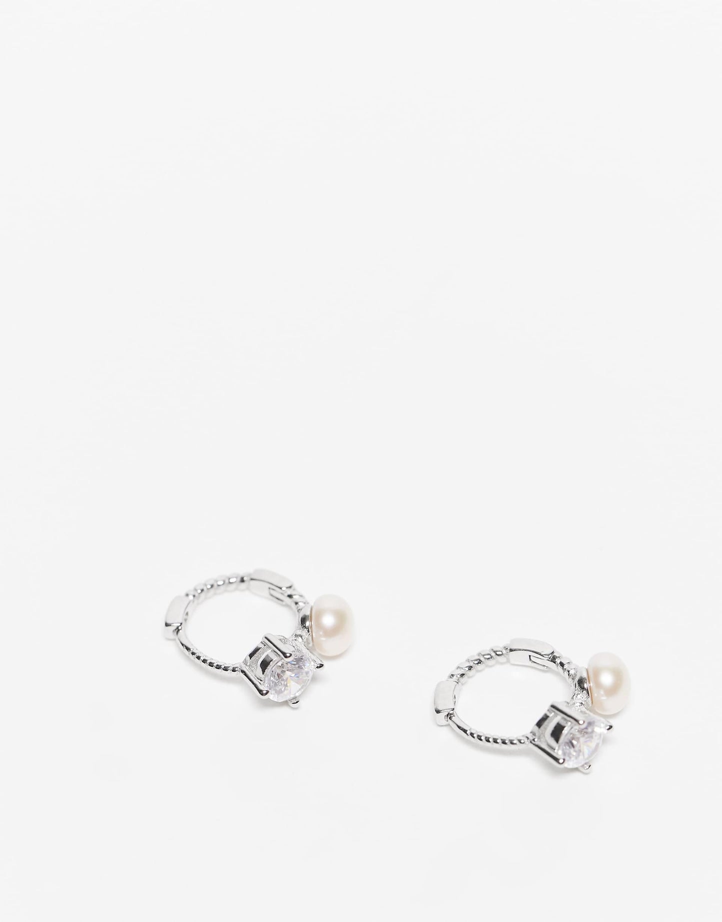 10Mm Pearl And  Gemset Huggie Hoop Earrings