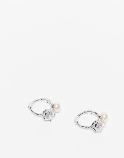 10Mm Pearl And  Gemset Huggie Hoop Earrings