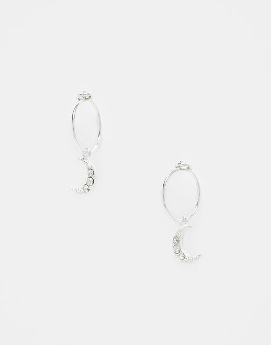 Crystal Moon Charm Hoop Earrings