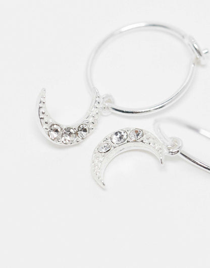 Crystal Moon Charm Hoop Earrings