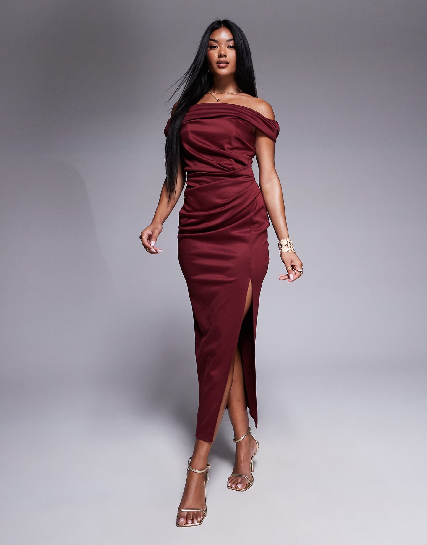 Structured Twist Bardot Bodycon Midi Dress