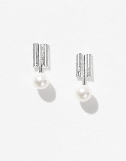 Gemset Rectangle Stud Earring With Pearl Charm