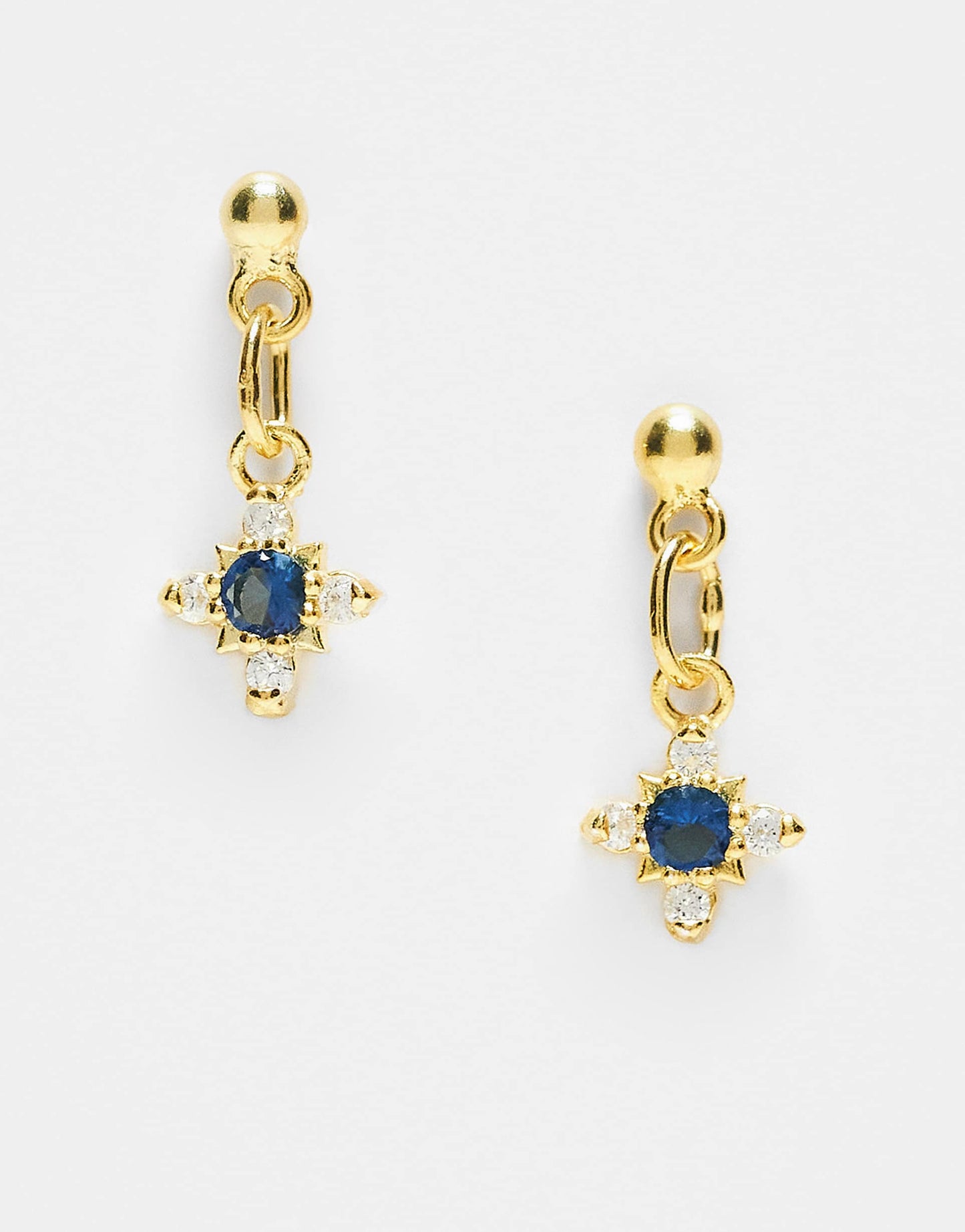 Cluster Drop Stud Earrings  With Blue Stone