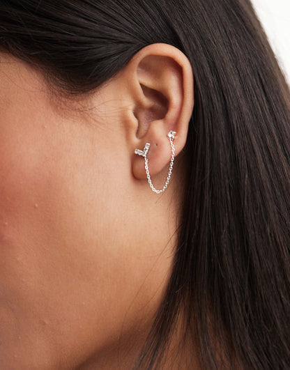Gemset V Earrings With Chain And Gem