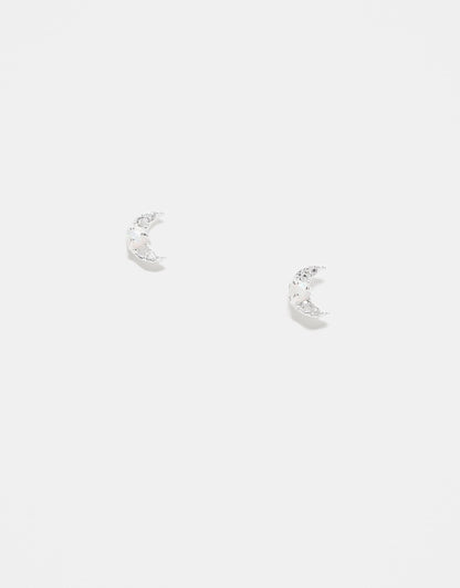 Gemset Moon With Opal Stone Stud Earrings