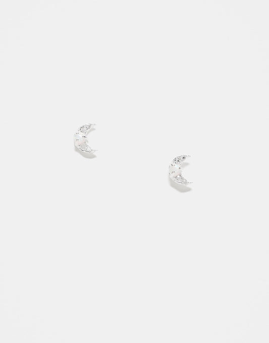 Gemset Moon With Opal Stone Stud Earrings