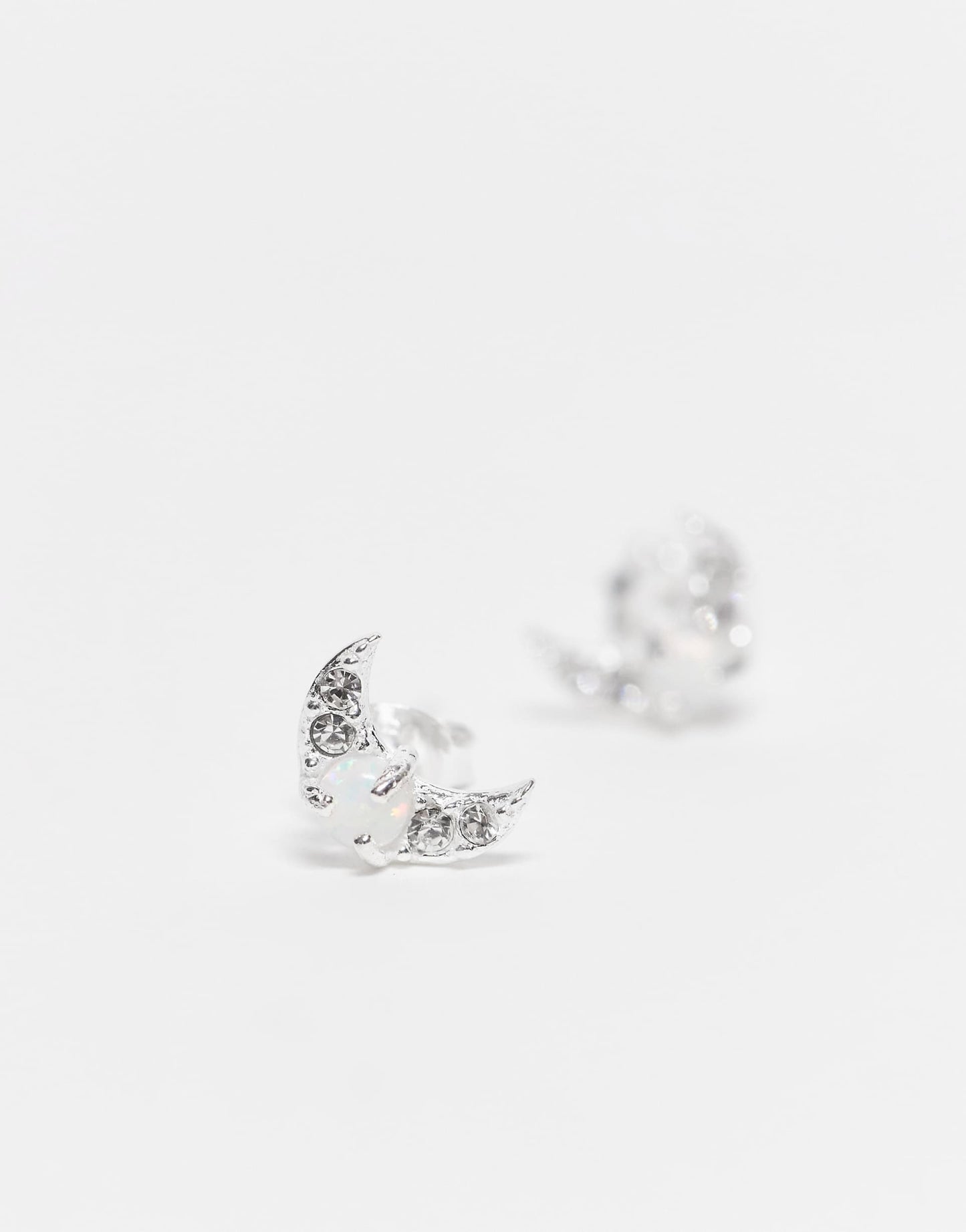Gemset Moon With Opal Stone Stud Earrings
