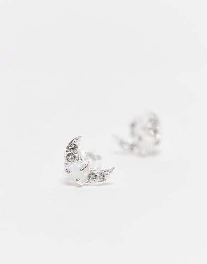 Gemset Moon With Opal Stone Stud Earrings