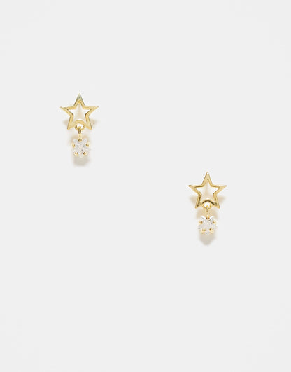 Cut Out Star Stud Earring With Crystal Charm