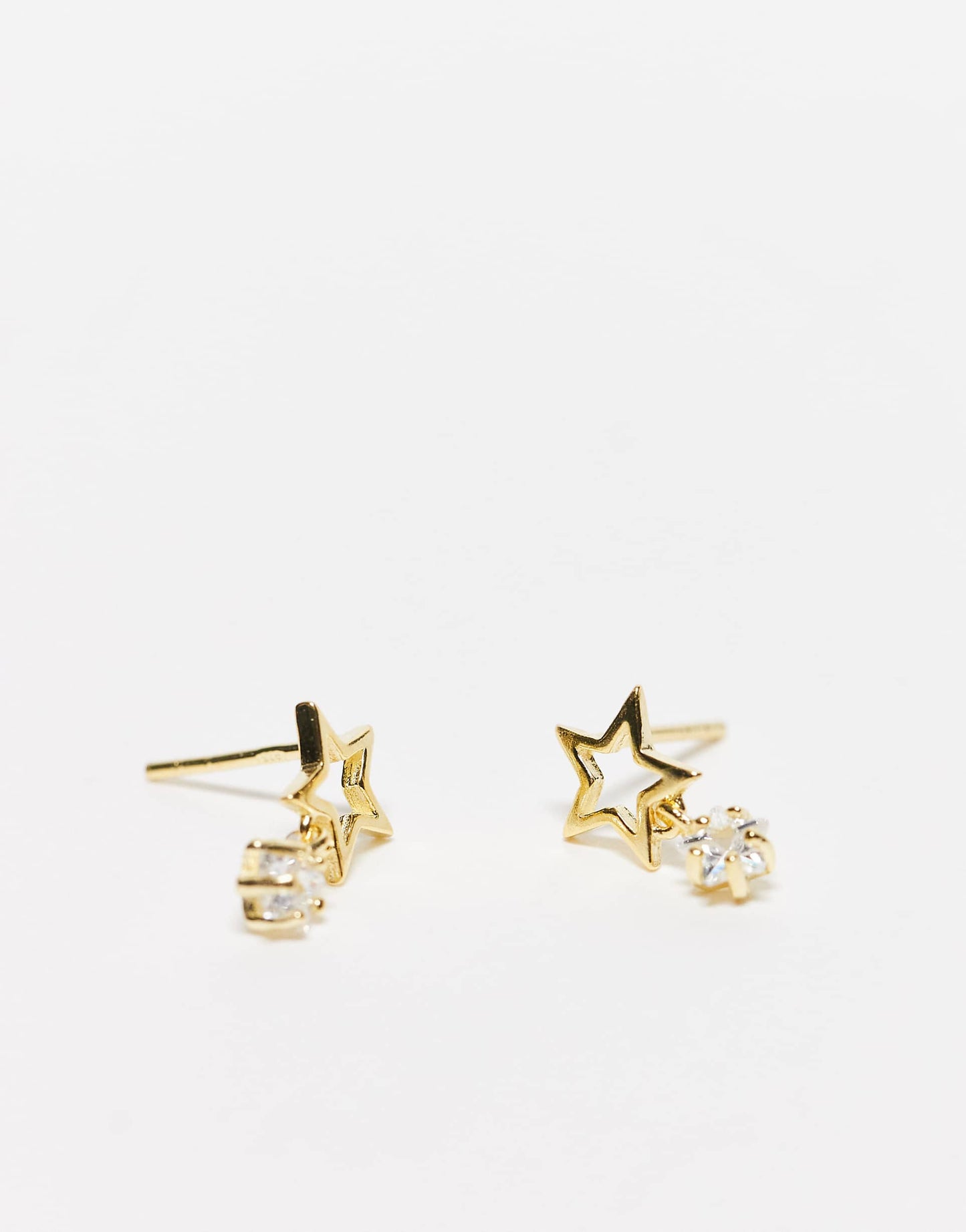 Cut Out Star Stud Earring With Crystal Charm