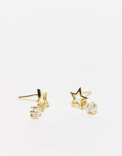 Cut Out Star Stud Earring With Crystal Charm