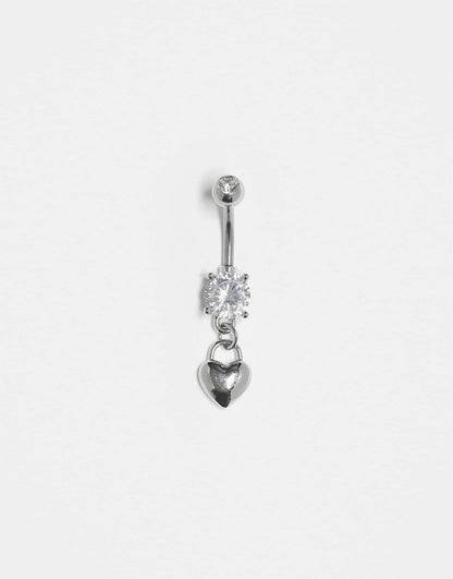 Crystal Belly Bar With Dangling Heart