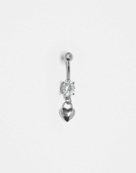 Crystal Belly Bar With Dangling Heart