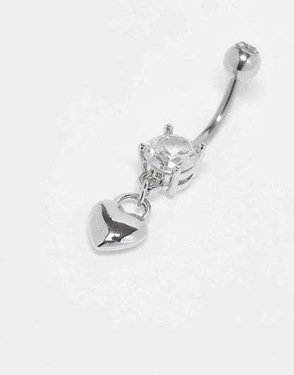 Crystal Belly Bar With Dangling Heart