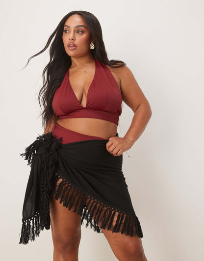 Curve Beach Sarong With Fringing