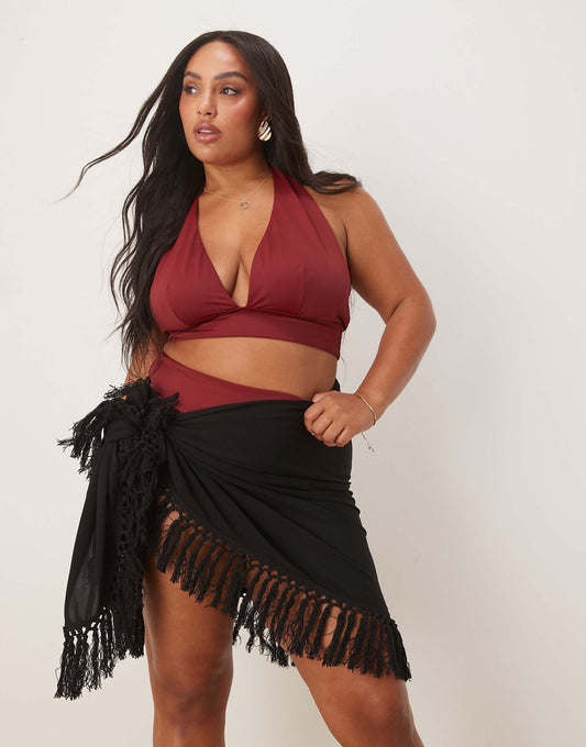 Curve Beach Sarong With Fringing