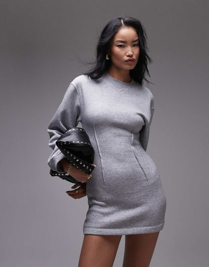 Cinched Waist Long Sleeve Jersey Mini Dress
