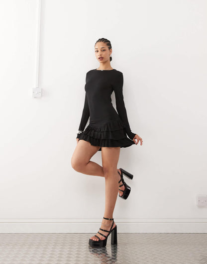 Ruffle Mini Dress With Long Sleeve