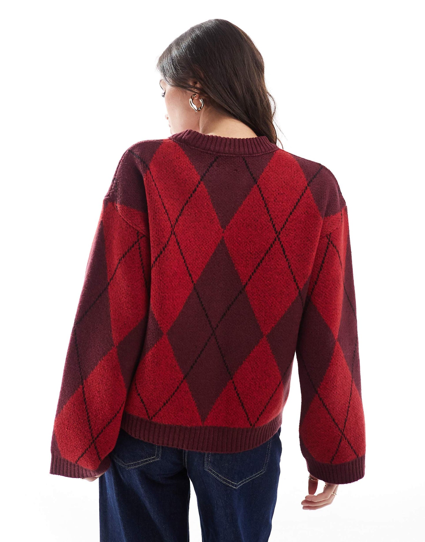 Knitted Fluffy Jumper With Argyle Pattern