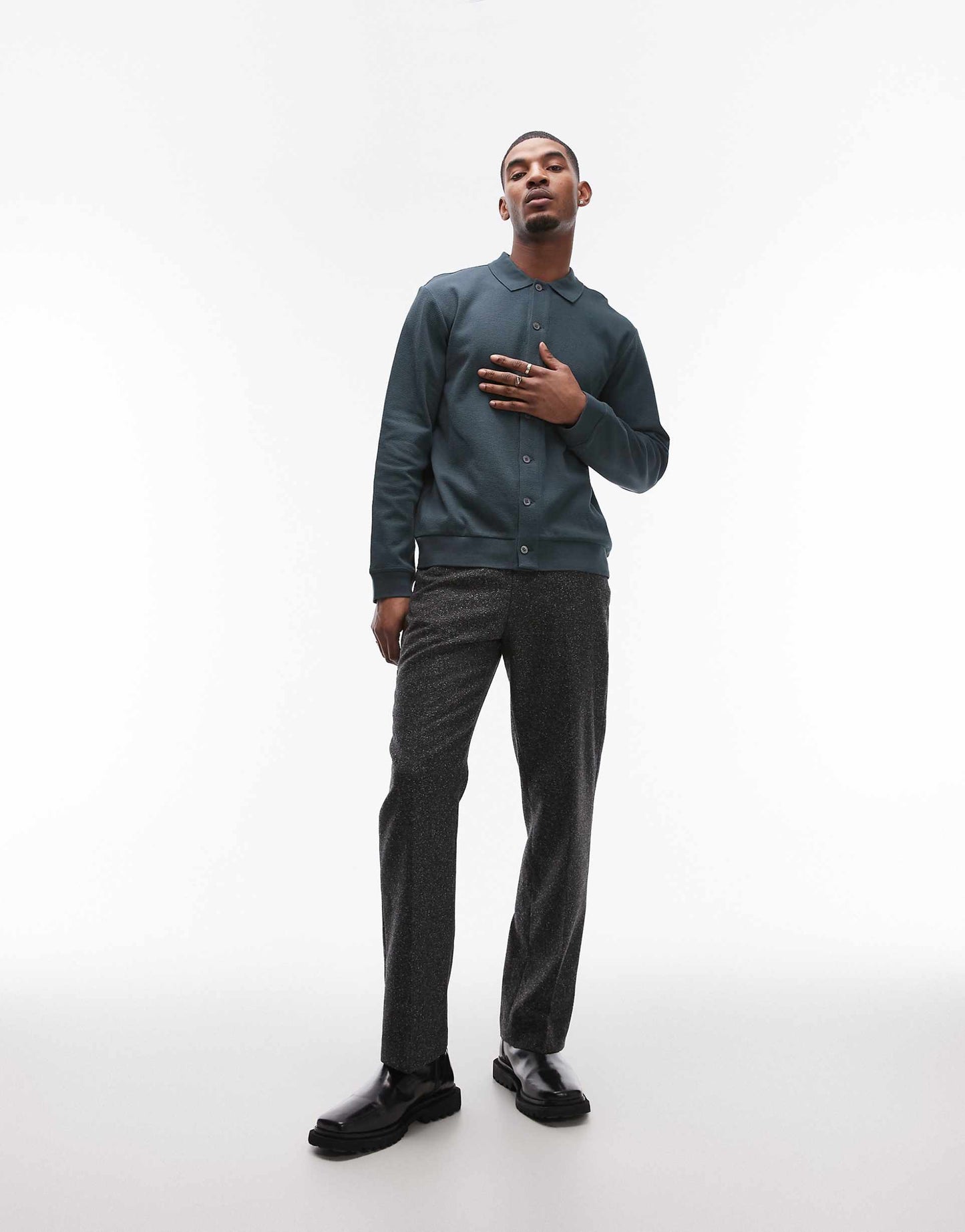 Textured Jersey Cardigan With Polo Collar