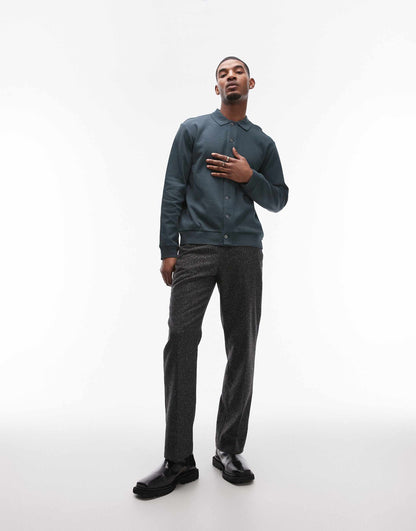 Textured Jersey Cardigan With Polo Collar